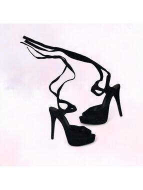 Guess Black Ballerina Tie Up Heels Womens Size 5.5